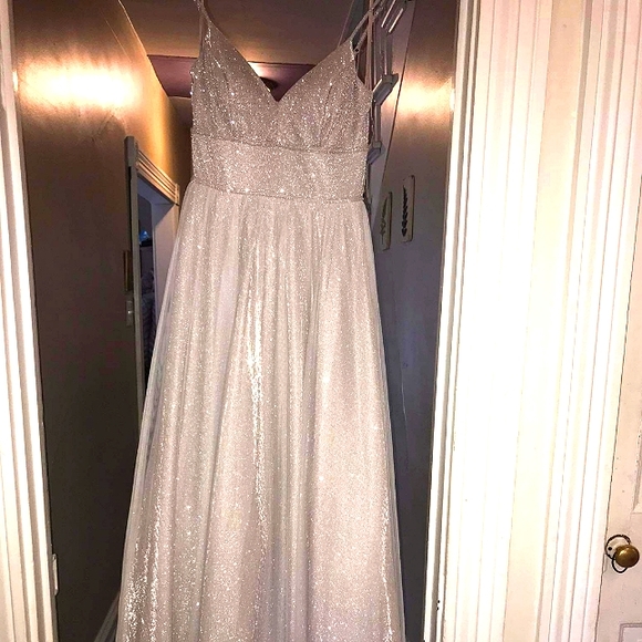 City Trianges Prom Dress, Silver - Picture 4 of 12